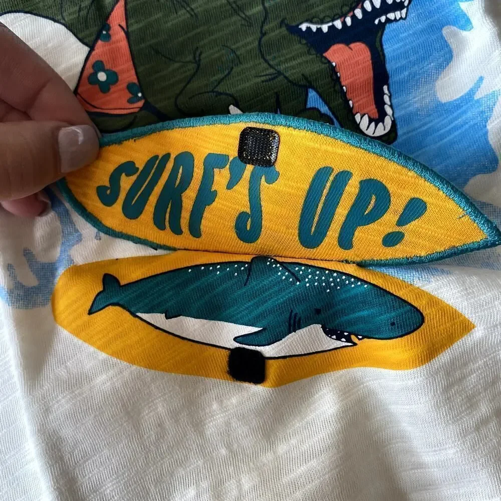 Carter's Dinosaur Surfs Up Interactive Flip Tee White 18 Months